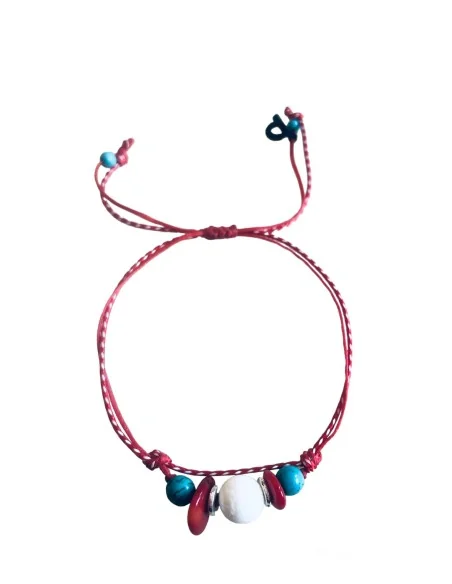 Χειροποίητο βραχιόλι μαρτάκι με πέτρα από Χαολίτη, chips από κοράλι και ροδέλες από ατσάλι σε δίχρωμο κορδόνι Sunny days Χειροποίητο βραχιόλι μαρτάκι με πέτρα από Χαολίτη, chips από κοράλι και ροδέλες από ατσάλι σε δίχρωμο κορδόνι Sunny days