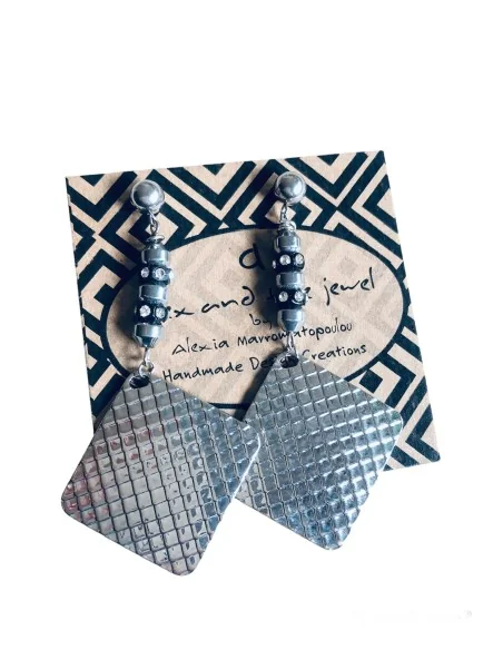 Χειροποίητα γυναικεία κρεμαστά σκουλαρίκια με πέτρες Αιματίτη Fame