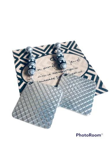 Χειροποίητα γυναικεία κρεμαστά σκουλαρίκια με πέτρες Αιματίτη Fame