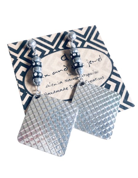 Χειροποίητα γυναικεία κρεμαστά σκουλαρίκια με πέτρες Αιματίτη Fame