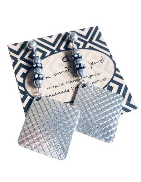 Χειροποίητα γυναικεία κρεμαστά σκουλαρίκια με πέτρες Αιματίτη Fame