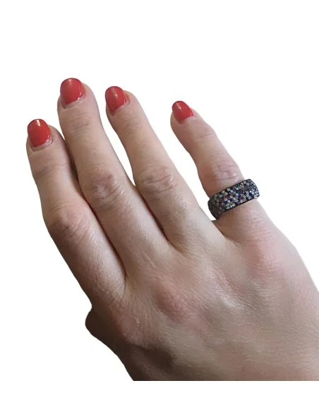 Χειροποίητο γυναικείο τετράγωνο δαχτυλίδι από ασήμι 925 με χρωματιστά ζιργκόν Darla