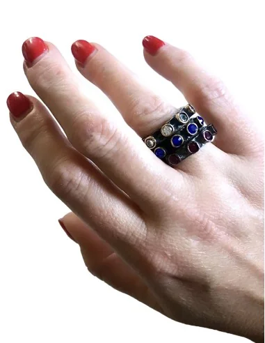 Δαχτυλίδι από ασήμι 925 παλαιωμένο και ημιπολύτιμες πέτρες Wales