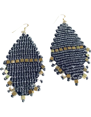 Χειροποίητα σκουλαρίκια μακραμέ με ημιπολύτιμες πέτρες Αιματίτη Sicily