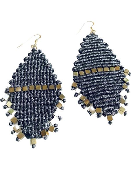 Χειροποίητα σκουλαρίκια μακραμέ με ημιπολύτιμες πέτρες Αιματίτη Sicily