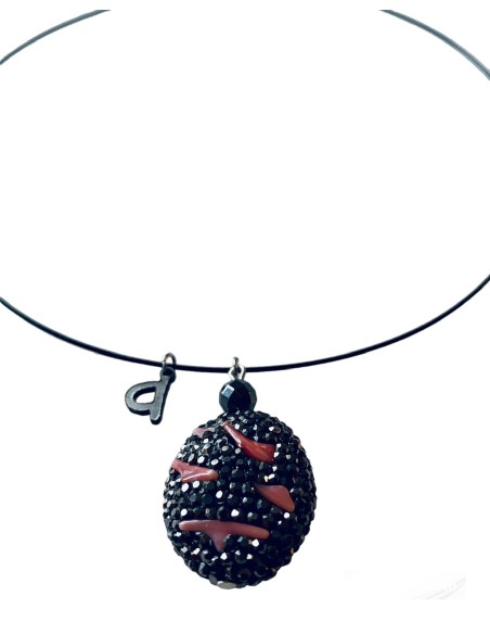 Χειροποίητο κολιέ με ημιπολύτιμη πέτρα  από Κοράλι και Μαρκασίτη Volcano