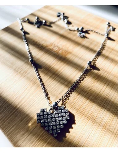 Χειροποίητο κρεμαστό κολιέ με στρας σε αλυσίδα από ατσάλι Kardia