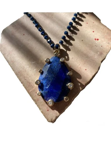 Χειροποίητο γυναικείο κολιέ με ημιπολύτιμη πέτρα Αχάτη σε ροζάριο από ατσάλι Okeanos