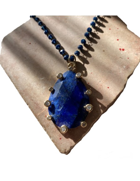 Χειροποίητο γυναικείο κολιέ με ημιπολύτιμη πέτρα Αχάτη σε ροζάριο από ατσάλι Okeanos