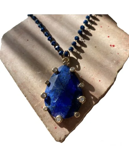 Χειροποίητο γυναικείο κολιέ με ημιπολύτιμη πέτρα Αχάτη σε ροζάριο από ατσάλι Okeanos