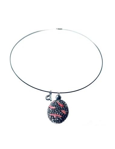 Χειροποίητο κολιέ με ημιπολύτιμη πέτρα από Κοράλι και Μαρκασίτη Volcano