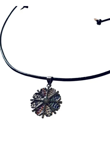 Χειροποίητο χρωματιστό κρεμαστό σε δερμάτινο κορδόνι Χιονονιφάδα