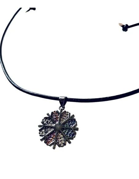 Χειροποίητο χρωματιστό κρεμαστό σε δερμάτινο κορδόνι Χιονονιφάδα