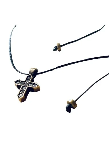 Χειροποίητος ασημένιος Σταυρός 925 με ζιργκόν σε δερμάτινιο κορδόνι Saint