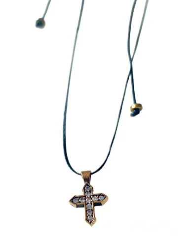 Χειροποίητος ασημένιος Σταυρός 925 με ζιργκόν σε δερμάτινιο κορδόνι Saint
