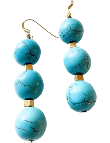 Χειροποίητα γυναικεία γαλάζια σκουλαρίκια από ημιπολύτιμες πέτρες Αχάτη και Αιματίτη Sierra Leone