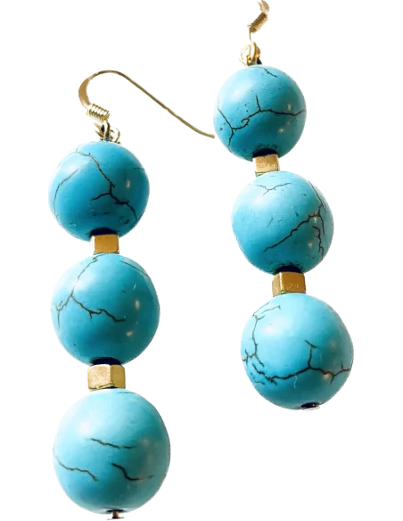 Χειροποίητα γυναικεία γαλάζια σκουλαρίκια από ημιπολύτιμες πέτρες Αχάτη και Αιματίτη Sierra Leone