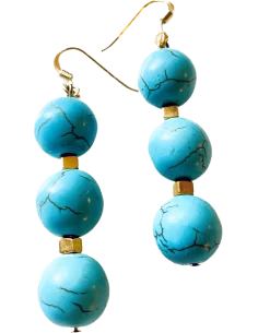 Χειροποίητα γυναικεία γαλάζια σκουλαρίκια από ημιπολύτιμες πέτρες Αχάτη και Αιματίτη Sierra Leone 2