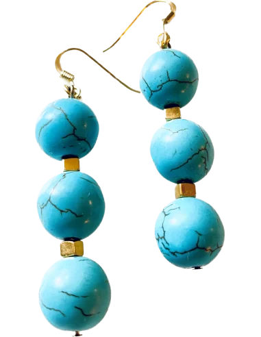 Χειροποίητα γυναικεία γαλάζια σκουλαρίκια από ημιπολύτιμες πέτρες Αχάτη και Αιματίτη Sierra Leone