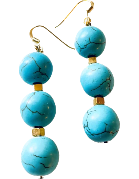 Χειροποίητα γυναικεία γαλάζια σκουλαρίκια από ημιπολύτιμες πέτρες Αχάτη και Αιματίτη Sierra Leone