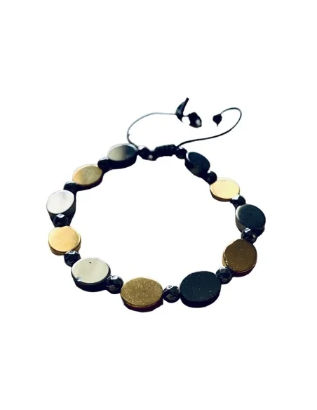 Χειροποίητο βραχιόλι από οβάλ πέτρες Αιματίτη σε χρυσό και ανθρακί