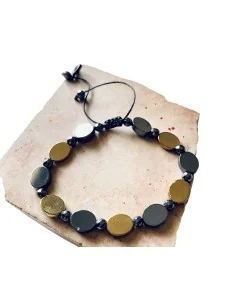 Χειροποίητο βραχιόλι από οβάλ πέτρες Αιματίτη σε χρυσό και ανθρακί 2