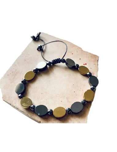 Χειροποίητο βραχιόλι από οβάλ πέτρες Αιματίτη σε χρυσό και ανθρακί