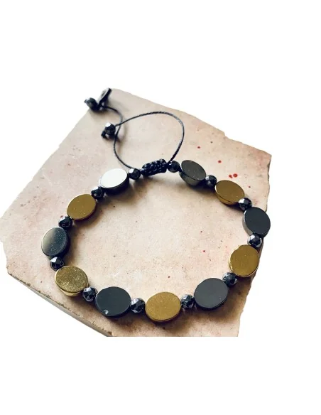 Χειροποίητο βραχιόλι από οβάλ πέτρες Αιματίτη σε χρυσό και ανθρακί