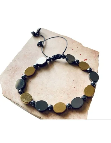 Χειροποίητο βραχιόλι από οβάλ πέτρες Αιματίτη σε χρυσό και ανθρακί