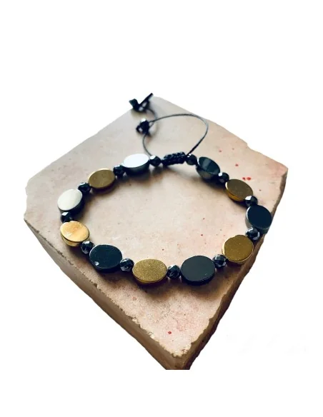 Χειροποίητο βραχιόλι από οβάλ πέτρες Αιματίτη σε χρυσό και ανθρακί