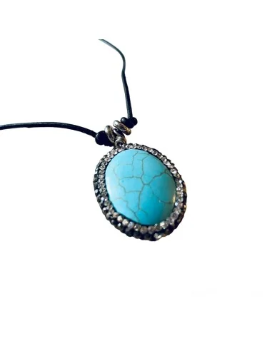 Χειροποίητο κολιέ με πέτρες Αχάτη σε γαλάζιο χρώμα και μαρκασίτη. Handmade Agate pendant Sea