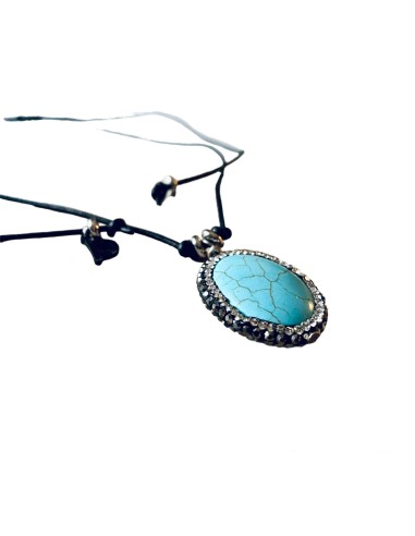 Χειροποίητο κολιέ με πέτρες Αχάτη σε γαλάζιο χρώμα και μαρκασίτη. Handmade Agate pendant Sea