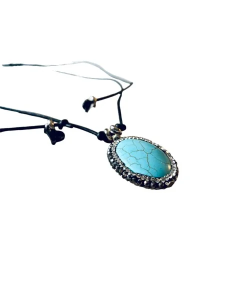 Χειροποίητο κολιέ με πέτρες Αχάτη σε γαλάζιο χρώμα και μαρκασίτη. Handmade Agate pendant Sea