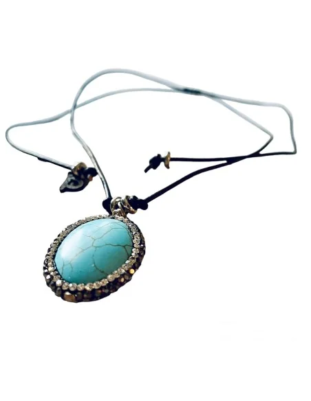 Χειροποίητο κολιέ με πέτρες Αχάτη σε γαλάζιο χρώμα και μαρκασίτη. Handmade Agate pendant Sea