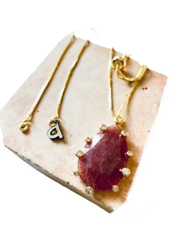 Χειροποίητο κολιέ με ημιπολύτιμη πέτρα Ροδοχρωσίτη Inkas rose