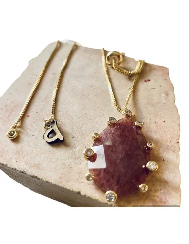 Χειροποίητο κολιέ με ημιπολύτιμη πέτρα Ροδοχρωσίτη Inkas rose