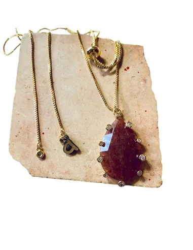 Χειροποίητο κολιέ με ημιπολύτιμη πέτρα Ροδοχρωσίτη Inkas rose