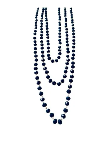 Χειροποίητο κολιέ ροζάριο με μπλε σκούρα κρύσταλλα Τσεχίας και αλυσίδα από ατσάλι