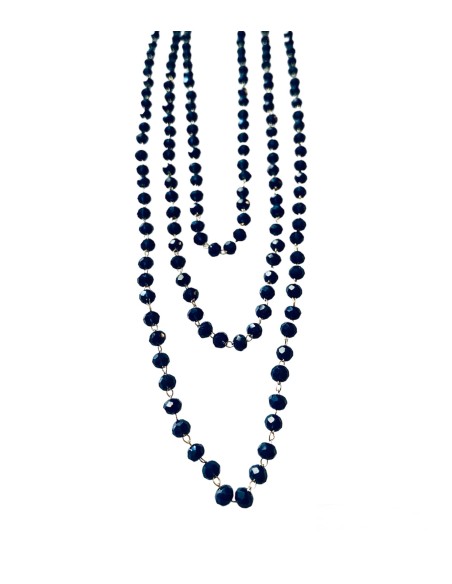 Χειροποίητο κολιέ ροζάριο με μπλε σκούρα κρύσταλλα Τσεχίας και αλυσίδα από ατσάλι