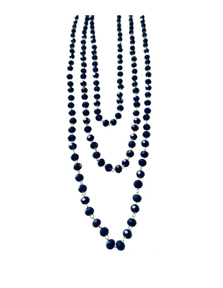 Χειροποίητο κολιέ ροζάριο με μπλε σκούρα κρύσταλλα Τσεχίας και αλυσίδα από ατσάλι