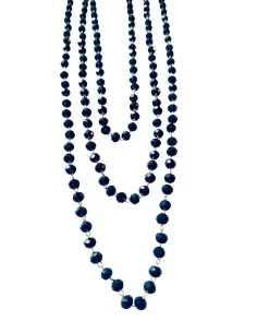 Χειροποίητο κολιέ ροζάριο με μπλε σκούρα κρύσταλλα Τσεχίας και αλυσίδα από ατσάλι 2