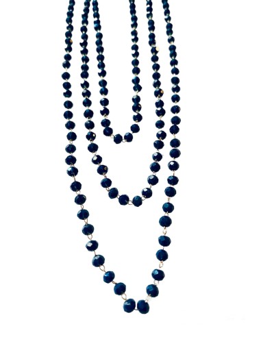 Χειροποίητο κολιέ ροζάριο με μπλε σκούρα κρύσταλλα Τσεχίας και αλυσίδα από ατσάλι