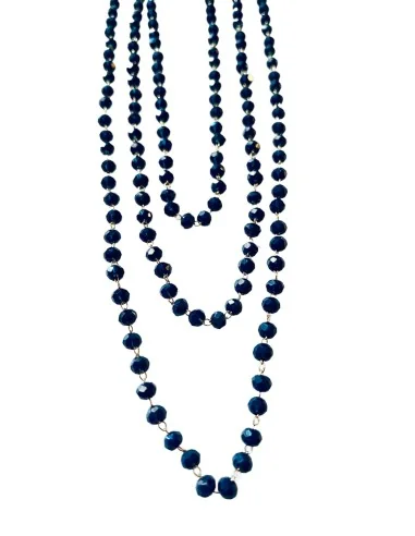 Χειροποίητο κολιέ ροζάριο με μπλε σκούρα κρύσταλλα Τσεχίας και αλυσίδα από ατσάλι