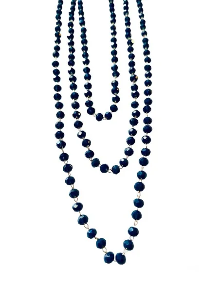 Χειροποίητο κολιέ ροζάριο με μπλε σκούρα κρύσταλλα Τσεχίας και αλυσίδα από ατσάλι