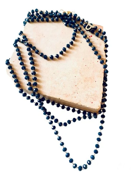 Χειροποίητο κολιέ ροζάριο με μπλε σκούρα κρύσταλλα Τσεχίας και αλυσίδα από ατσάλι