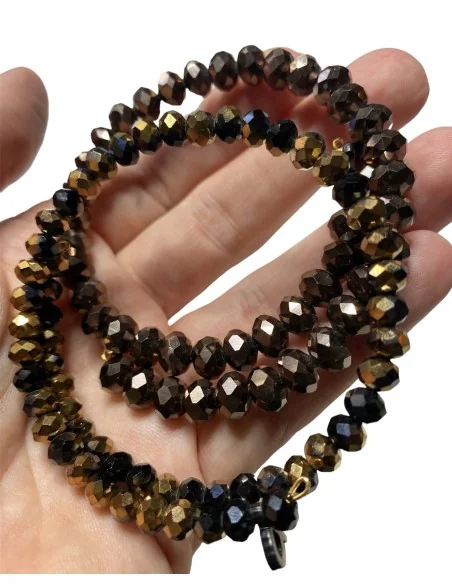 Σετ από δύο χειροποίητα βραχιόλια με κρύσταλλα σε δύο διαφορετικά μεγέθη σε καφέ χρυσή απόχρωση Choco set