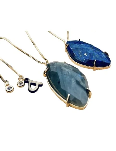 Χειροποίητο γυναικείο κολιέ με ημιπολύτιμες πέτρες Λαβραδωρίτη και Λάπις Λαζουλί Ambitious