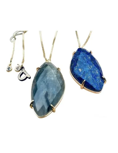 Χειροποίητο γυναικείο κολιέ με ημιπολύτιμες πέτρες Λαβραδωρίτη και Λάπις Λαζουλί Ambitious