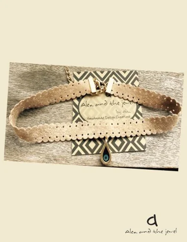 Χειροποίητο κόσμημα κολιέ τσόκερ με κρεμαστό μάτι Minimal