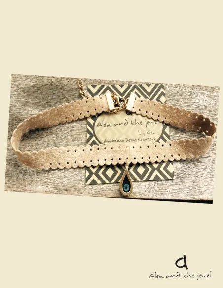 Χειροποίητο κόσμημα κολιέ τσόκερ με κρεμαστό μάτι Minimal